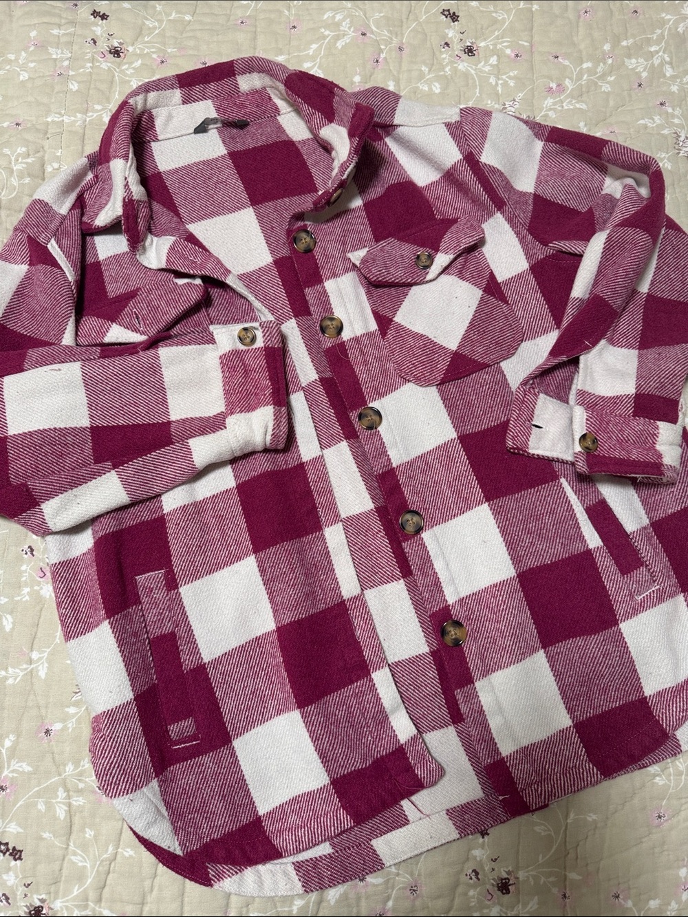 Women’s Pink & White Buffalo Plaid Button-Down Shacket